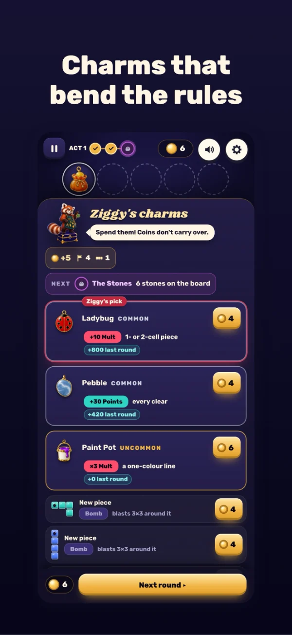 Charm Blocks screenshot: Charms that bend the rules