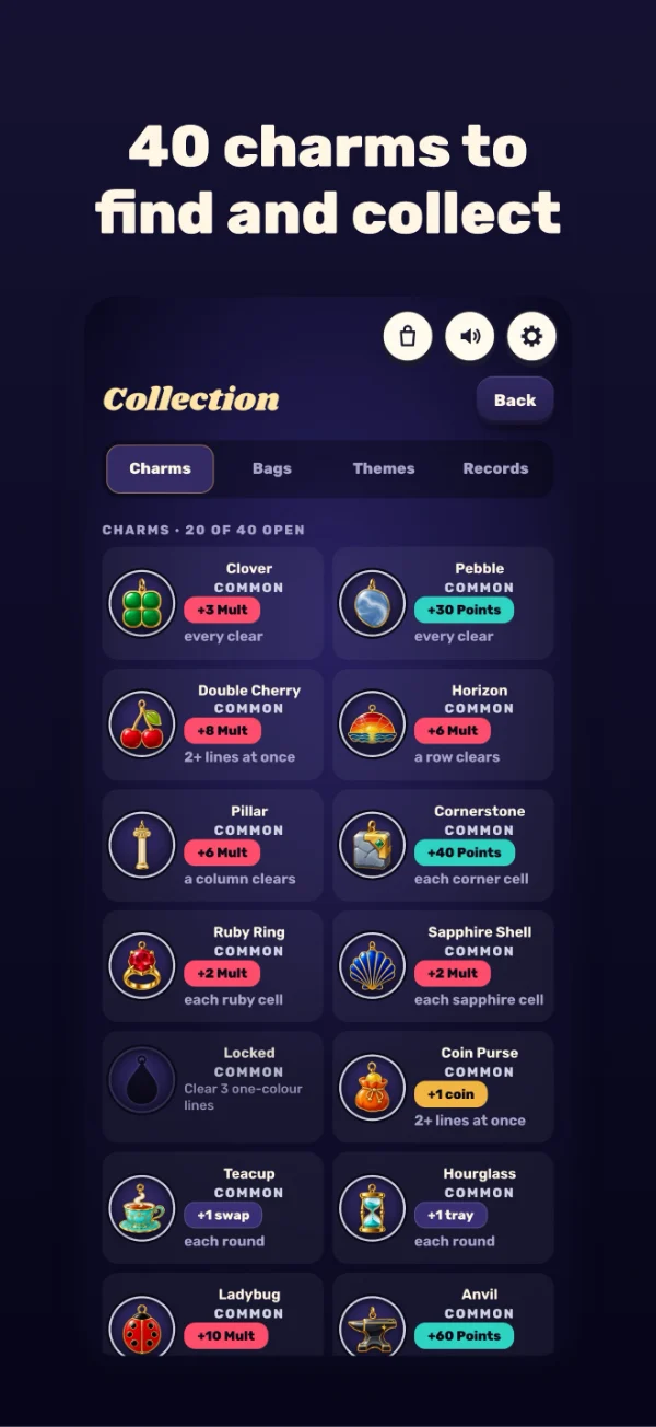 Charm Blocks screenshot: 40 charms to find and collect